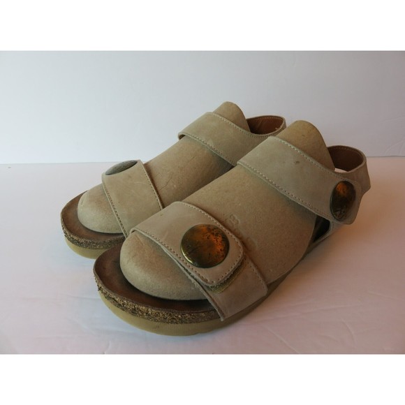 Taos Sandal Tan Nubuck Cork Sz 9-9.5/40 #5246 Flat Ankle 2 Strap Slingback - Picture 2 of 10